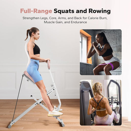 Squat Machine, 2 in 1 Squat Rowing Machine, Easy Setup & Foldable Exercise Equipment, Glute Trainer Machine, Glutes & Leg Home Workout Machine